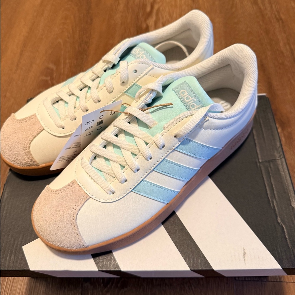 Adidas Cream and Light Blue Sneakers